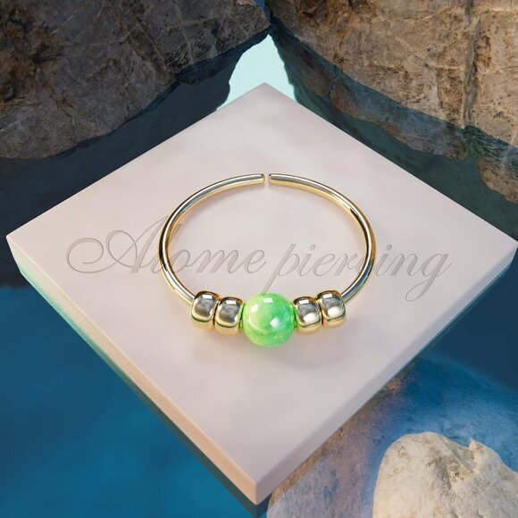 ⚡Gold Opal Bead Ring for Women Elegant Adjustable Band Minimalist Jewelry Gift - Picture 5 of 9
